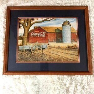 NWOT Vintage Coca-Cola Barn and Silo Matted Wood Glass Framed Print